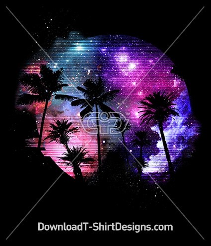 Palm Tree Beach Space Galaxy 