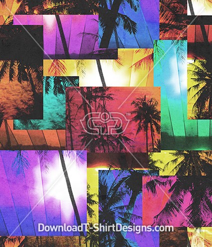 Palm Beach Neon Color Photo Seamless Pattern