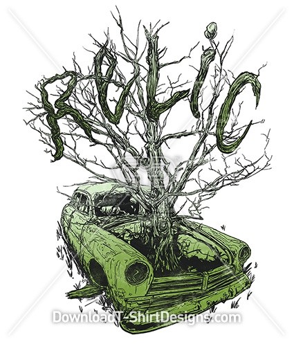 Old Vintage Relic Car Tree Sketch
