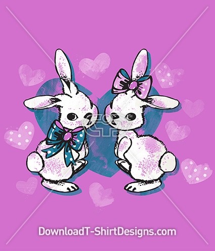 Watercolor Bunny Rabbit Hearts and Bows