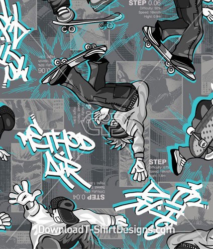 Skateboard Graffiti Skater Seamless Pattern