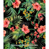 Tropical Exotic Leaves Hibiscus Flowers Seamless Pattern