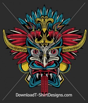 Tribal Ethnic Mask Tattoo Feathers Tongue