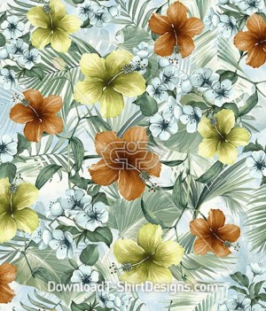 Tropical Watercolor Nature Hibiscus Flower Seamless Pattern